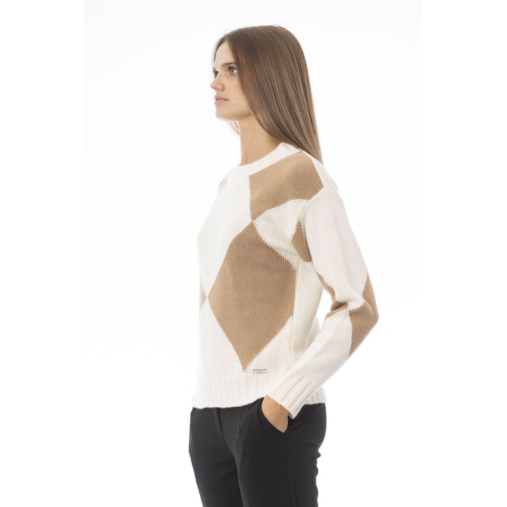 Jersey elegante con cuello barco en mezcla de lana beige