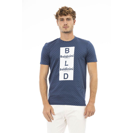 Elegante camiseta de algodón azul con estampado frontal elegante