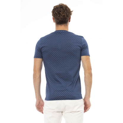 Strak blauw katoenen T-shirt met chique print op de voorkant