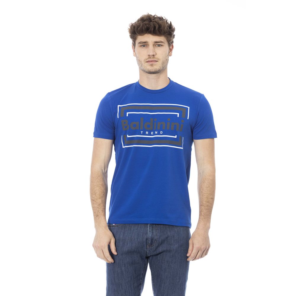 Chique blauw katoenen T-shirt met elegante print op de voorkant