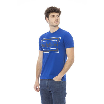 Elegante camiseta de algodón azul con elegante estampado frontal