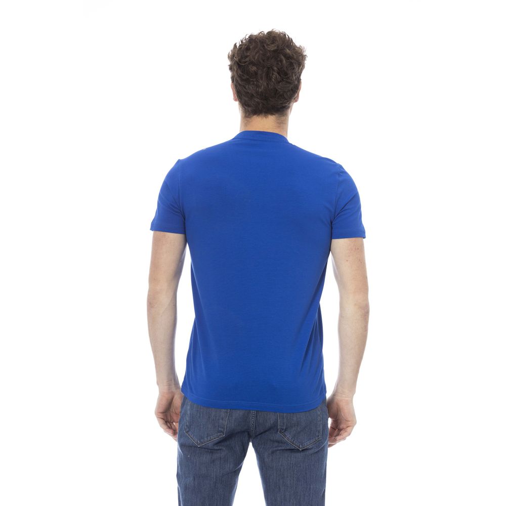 Elegante camiseta de algodón azul con elegante estampado frontal