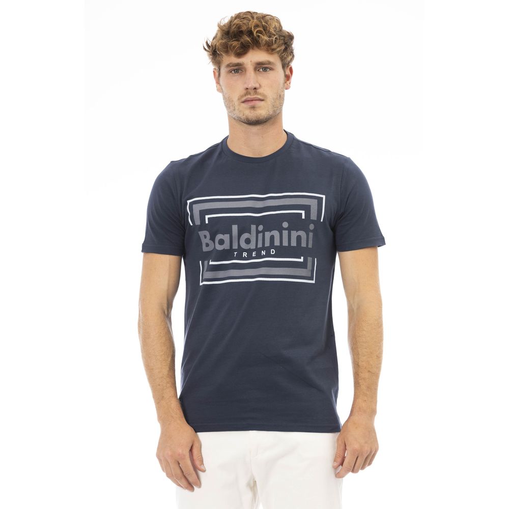 Elegante camiseta de algodón azul con estampado frontal elegante