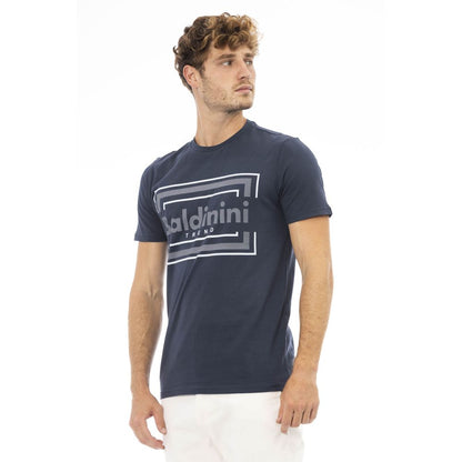 Elegante camiseta de algodón azul con estampado frontal elegante