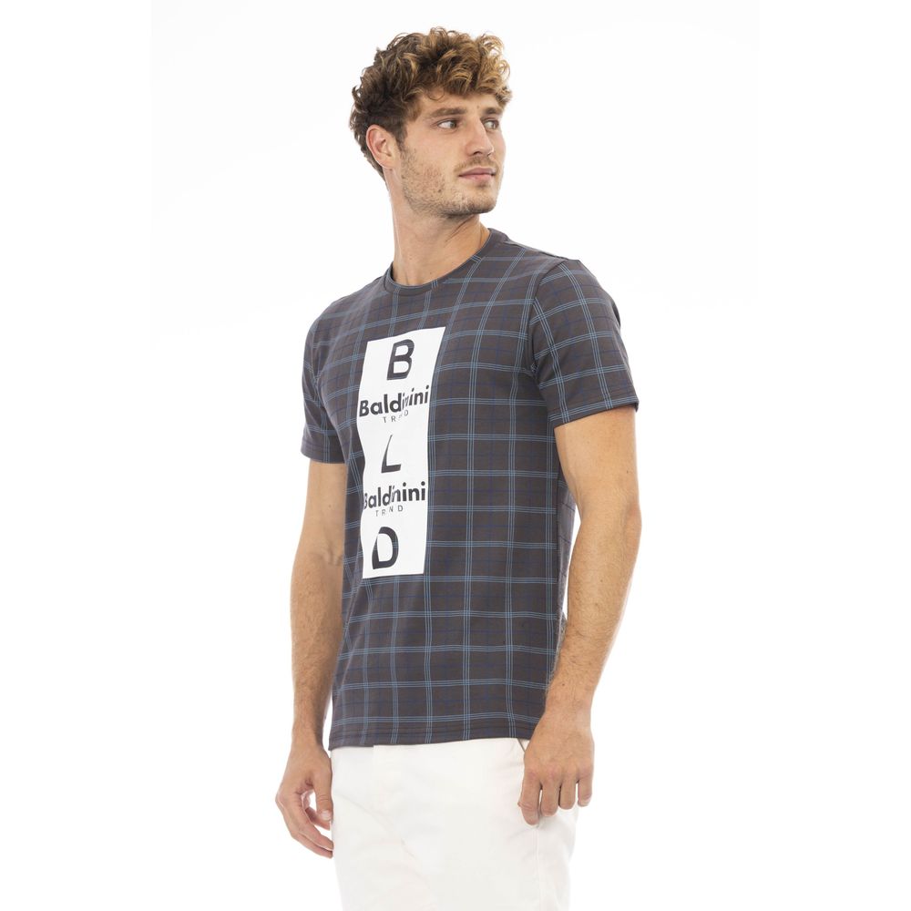 Elegante camiseta de algodón gris con elegante estampado frontal