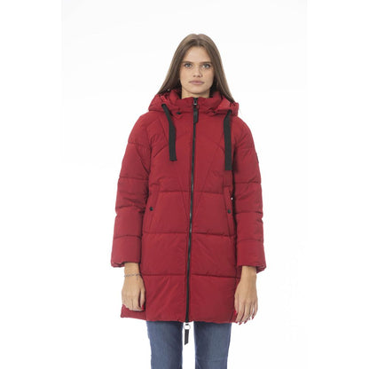 Elegante chaqueta larga roja para mujer