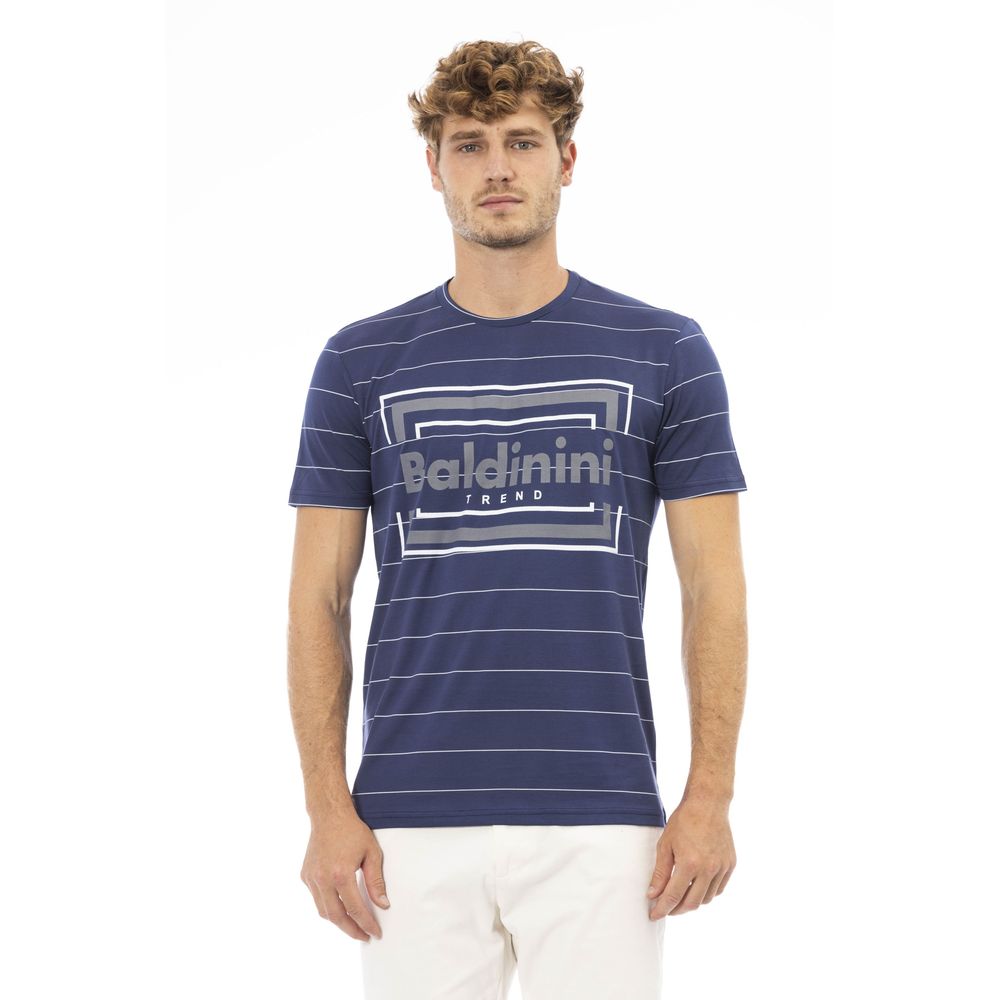 Chique blauw katoenen T-shirt met print op de voorkant