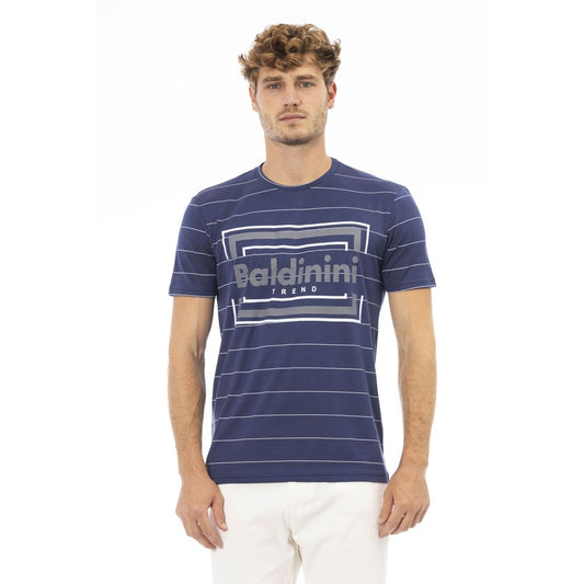 Camiseta elegante de algodón azul con estampado frontal