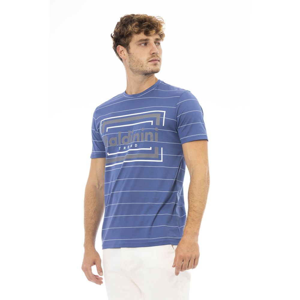 Elegante camiseta de algodón azul con estampado exclusivo