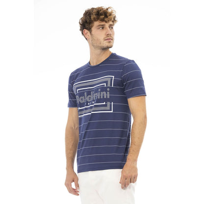 Camiseta elegante de algodón azul con estampado frontal