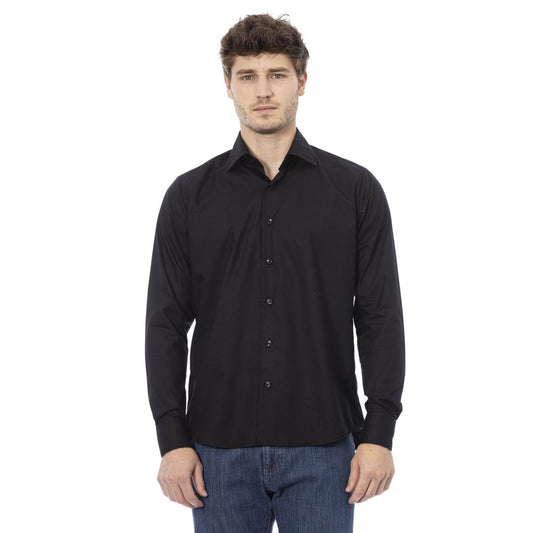 Elegante camisa italiana de algodón negra