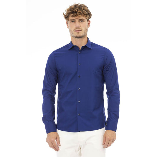 Elegant Italiaans blauw overhemd met normale pasvorm