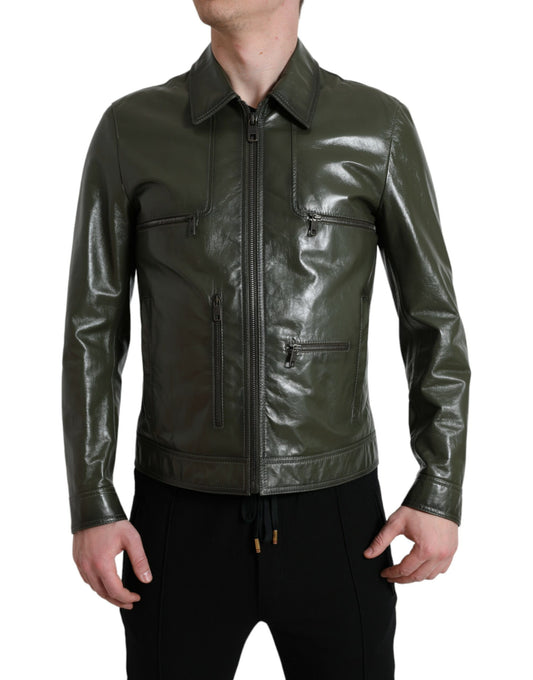 Chaqueta motera de cuero Emerald Elegance