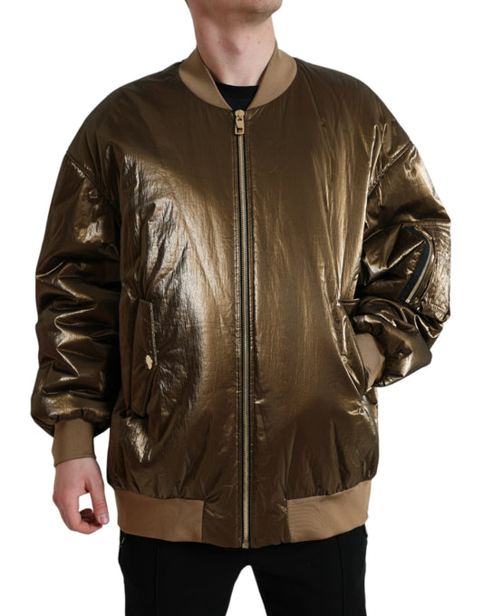 Elegante chaqueta bomber de bronce