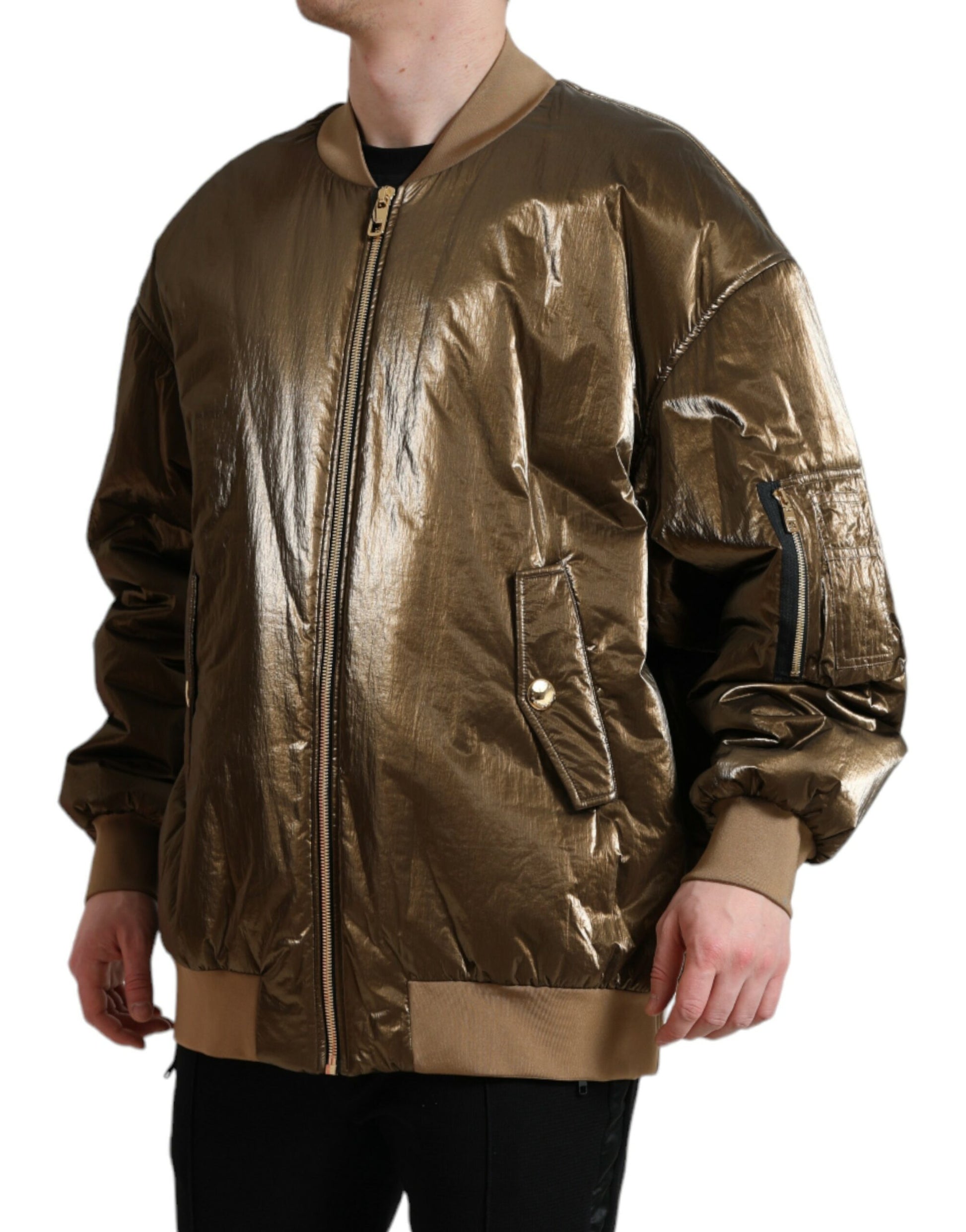 Elegante chaqueta bomber de bronce