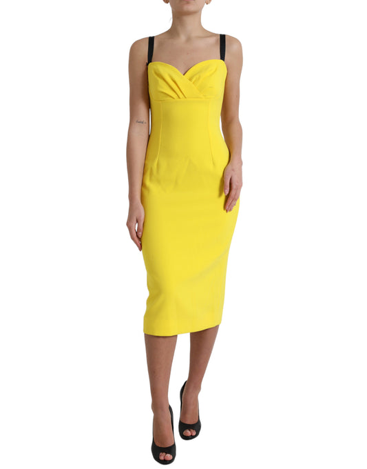 Gele polyester mouwloze bodycon midi-jurk