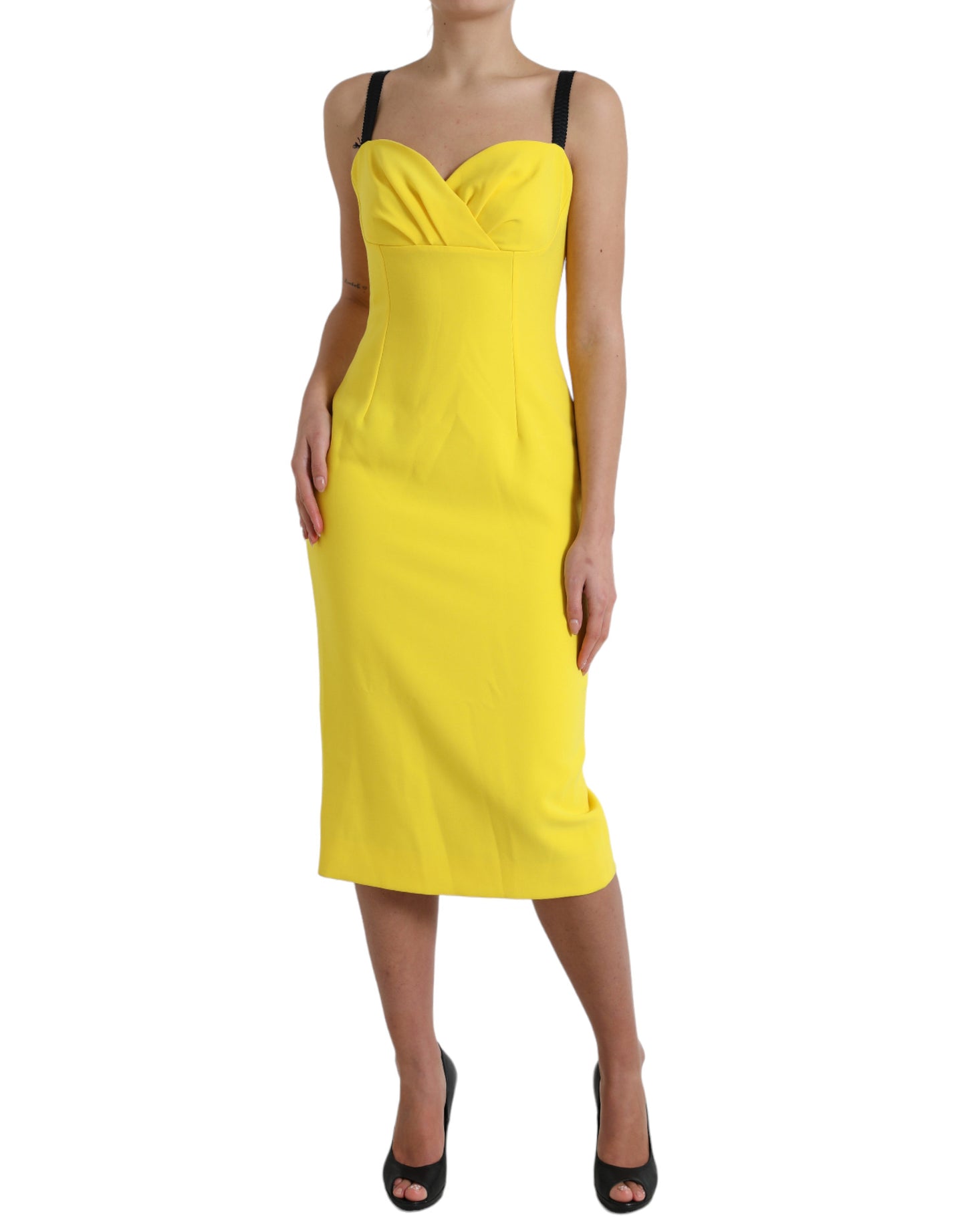 Gele polyester mouwloze bodycon midi-jurk