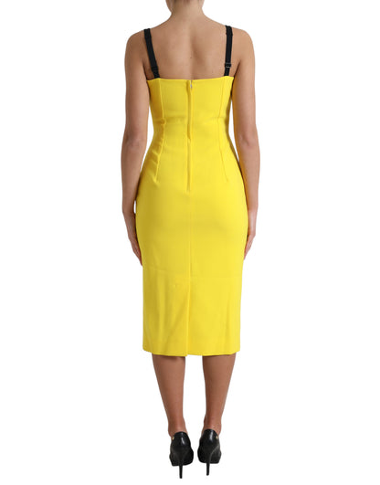 Gele polyester mouwloze bodycon midi-jurk