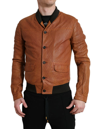 Chaqueta bomber perforada de cuero elegante