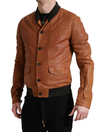 Chaqueta bomber perforada de cuero elegante