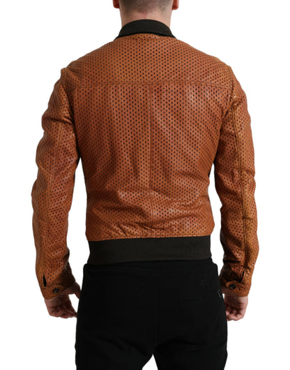 Chaqueta bomber perforada de cuero elegante