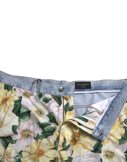 Denim bermudashort met veelkleurige bloemenprint