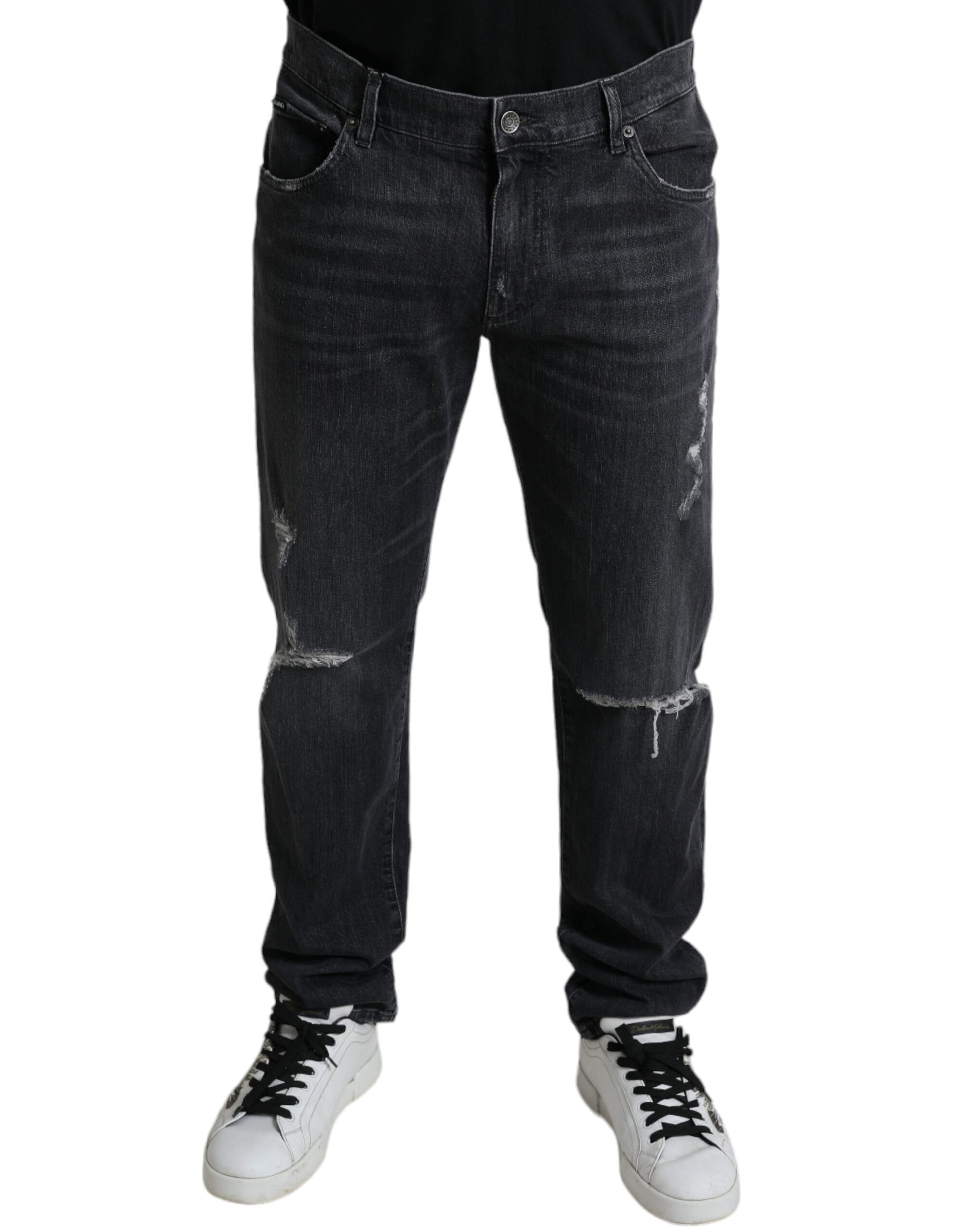 Grijze gescheurde katoenen slanke skinny denimjeans