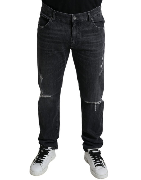 Grijze gescheurde katoenen slanke skinny denimjeans