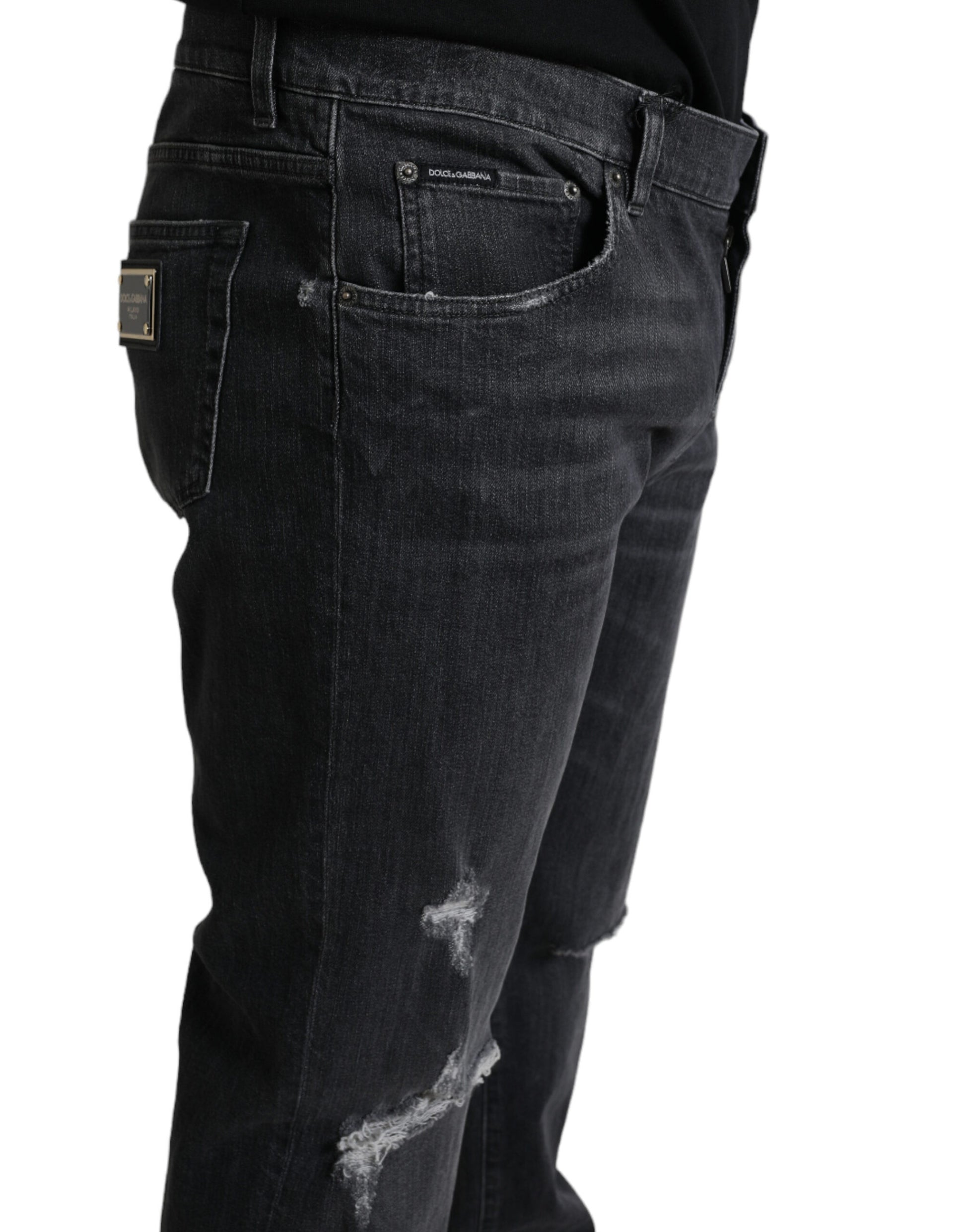 Grijze gescheurde katoenen slanke skinny denimjeans