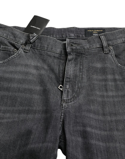 Grijze gescheurde katoenen slanke skinny denimjeans