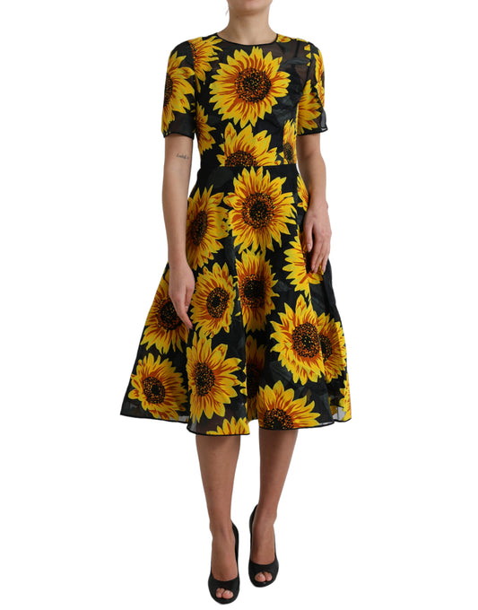 Vestido midi acampanado de girasol veraniego