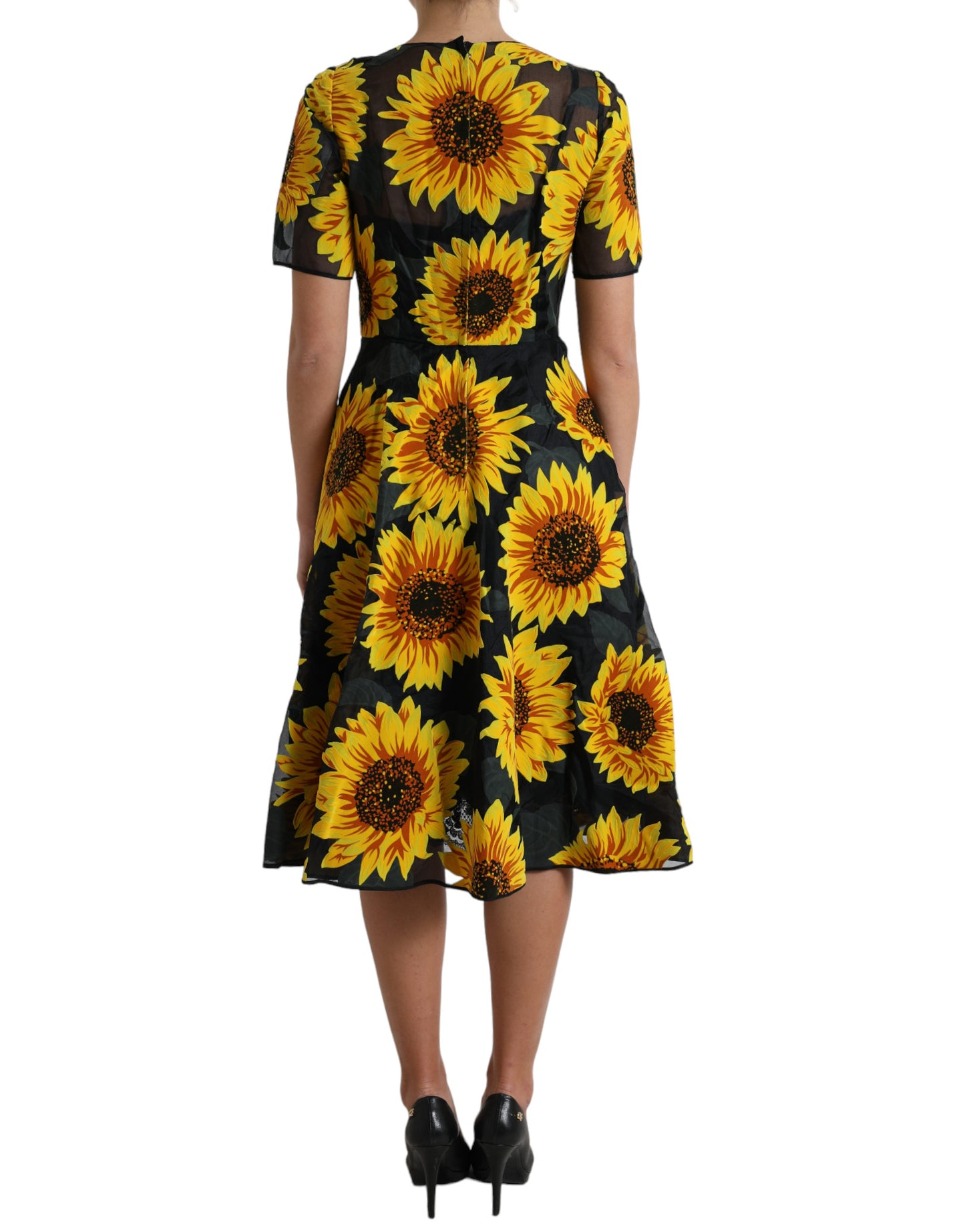 Vestido midi acampanado de girasol veraniego