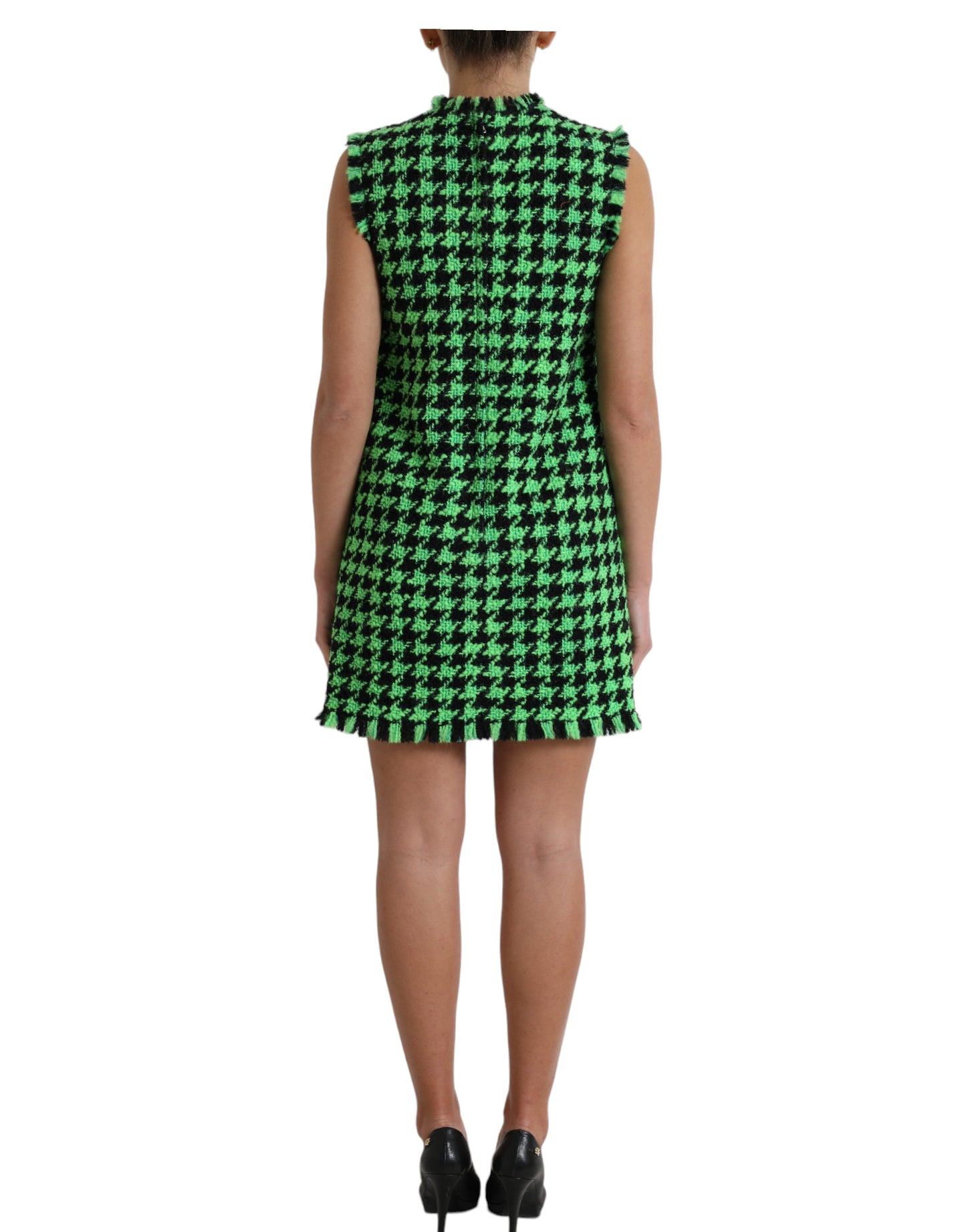 Groene mouwloze Aline mini-jurk met pied-de-poule-motief