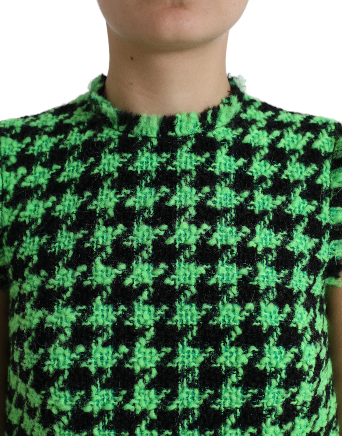 Groene mouwloze Aline mini-jurk met pied-de-poule-motief