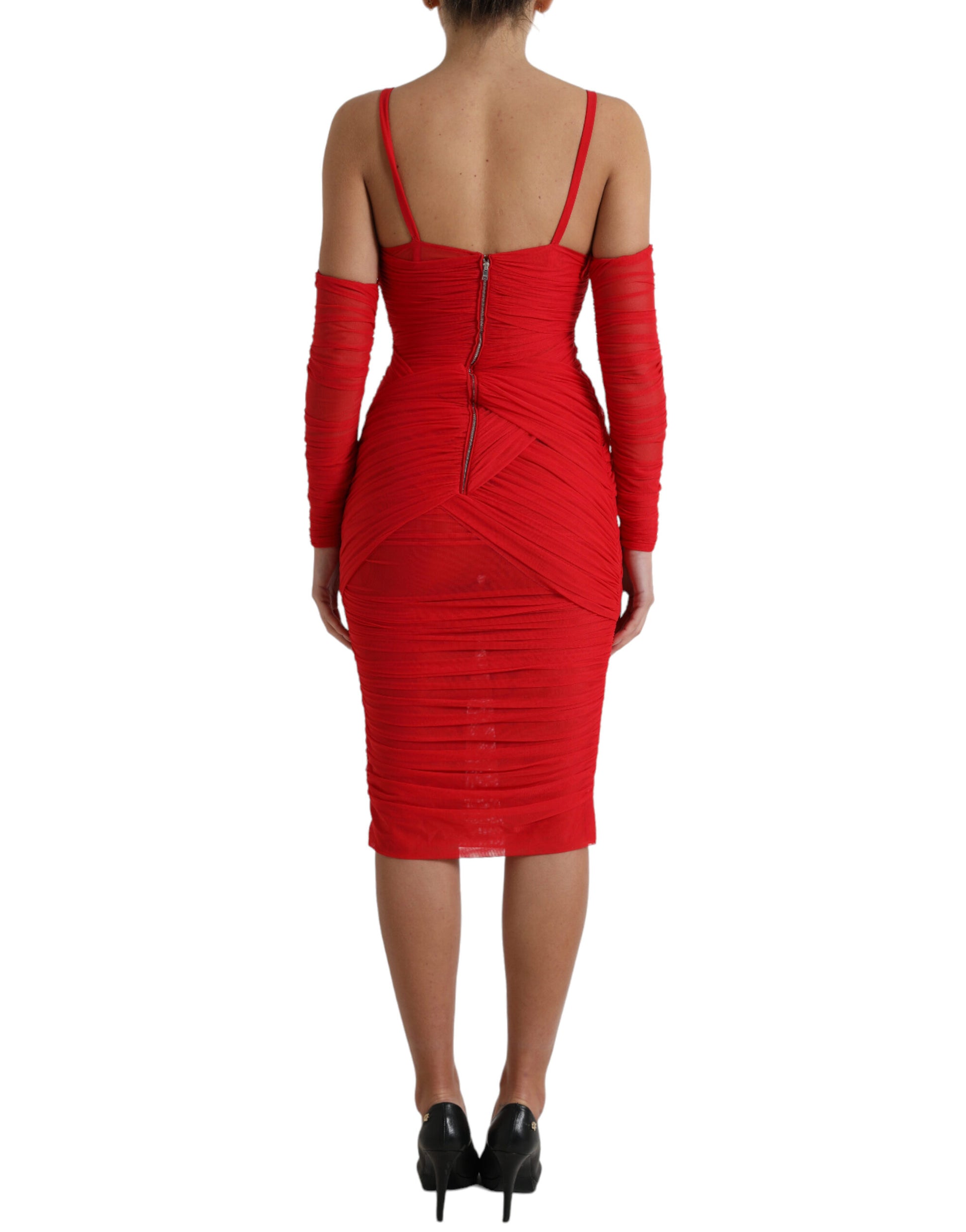 Vestido midi de satén elástico en rojo radiante