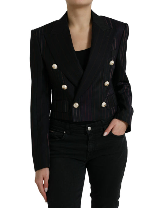 Elegante blazer de lana con doble botonadura a rayas