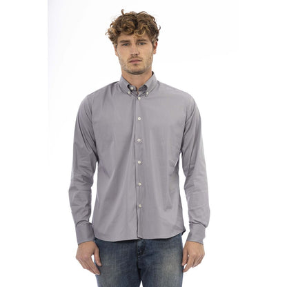 Camisa elegante de mezcla de algodón gris