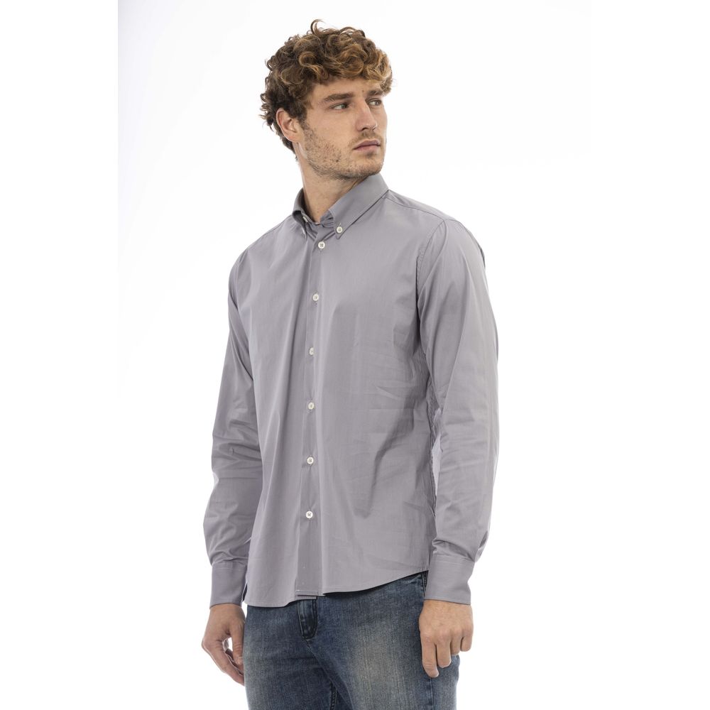 Camisa elegante de mezcla de algodón gris