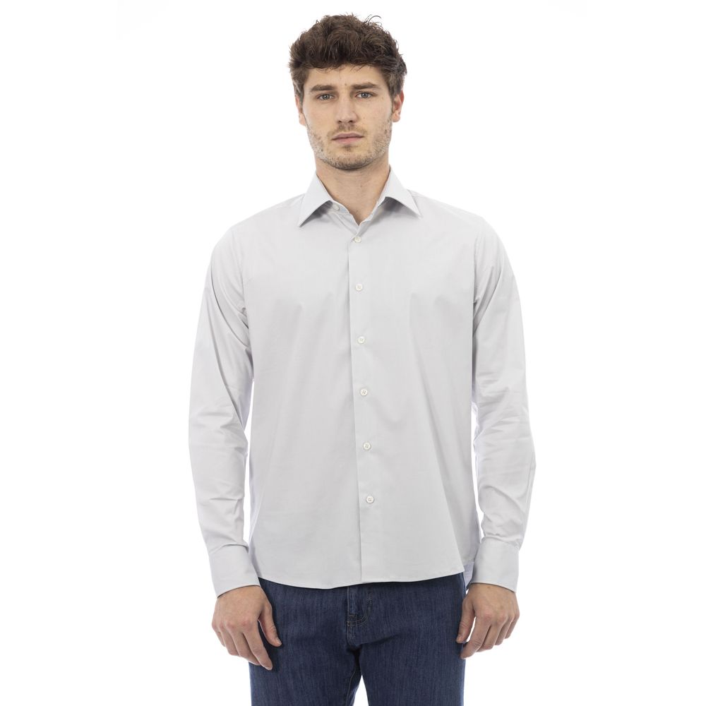 Camisa Elegante De Algodón Con Cuello Italiano Gris