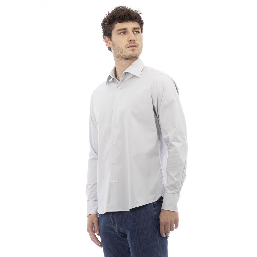 Camisa Elegante De Algodón Con Cuello Italiano Gris