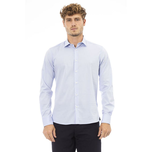 Camisa Elegante Cuello Italiano Celeste