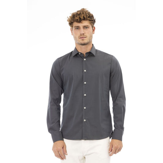 Camisa de hombre elegante gris con cuello italiano