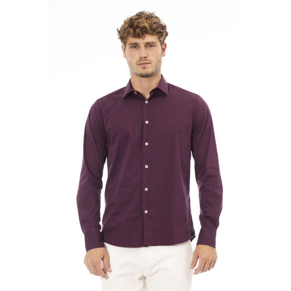 Elegante camisa roja confeccionada en Italia para hombre