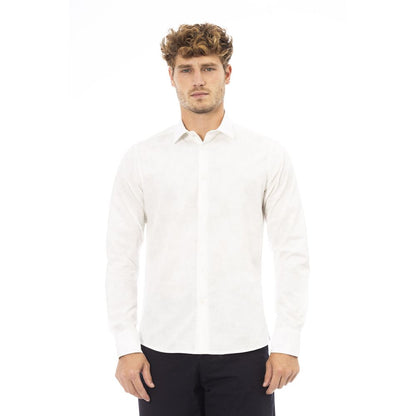 Camisa Blanca Elegante con Cuello Italiano para Hombre