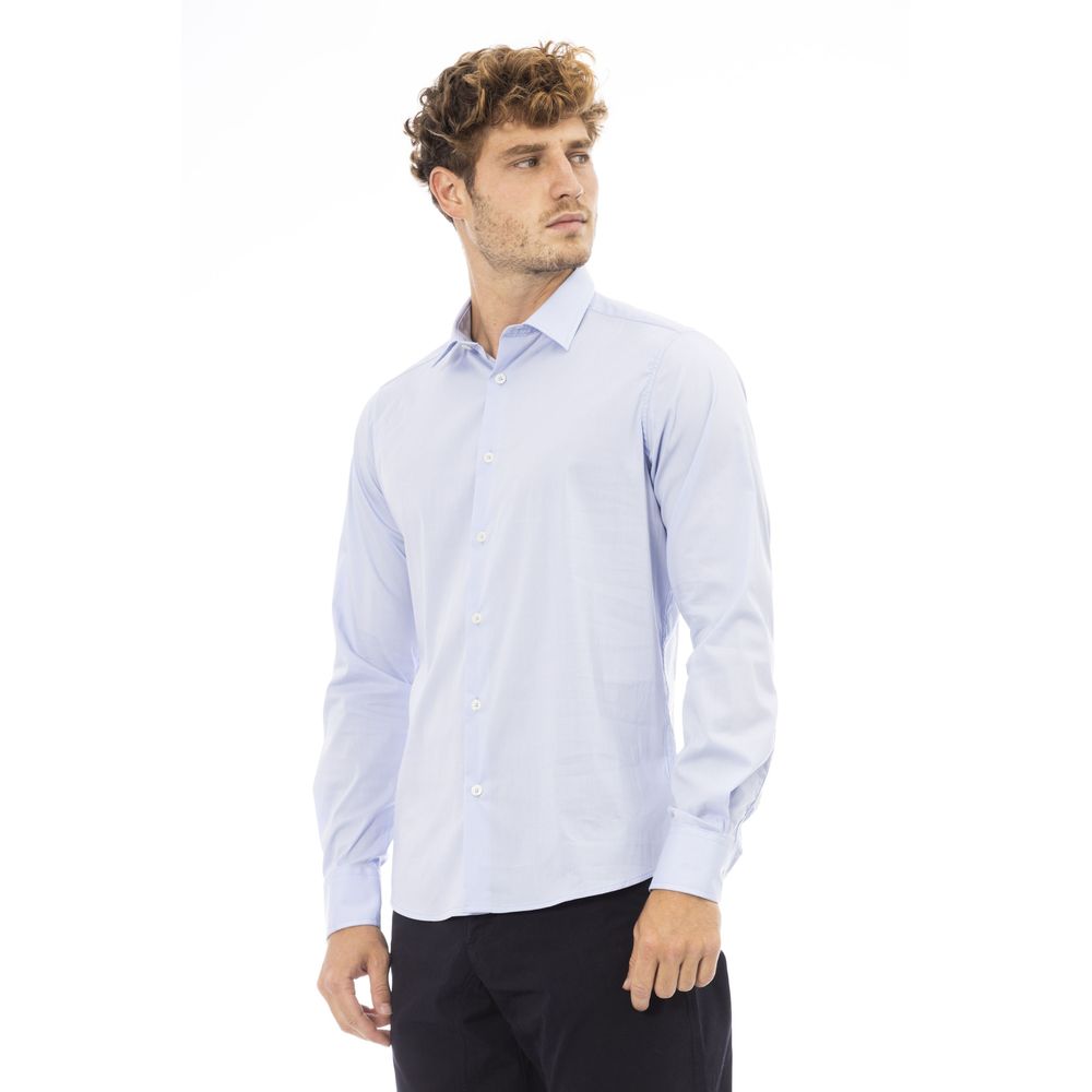 Camisa Elegante Cuello Italiano Celeste