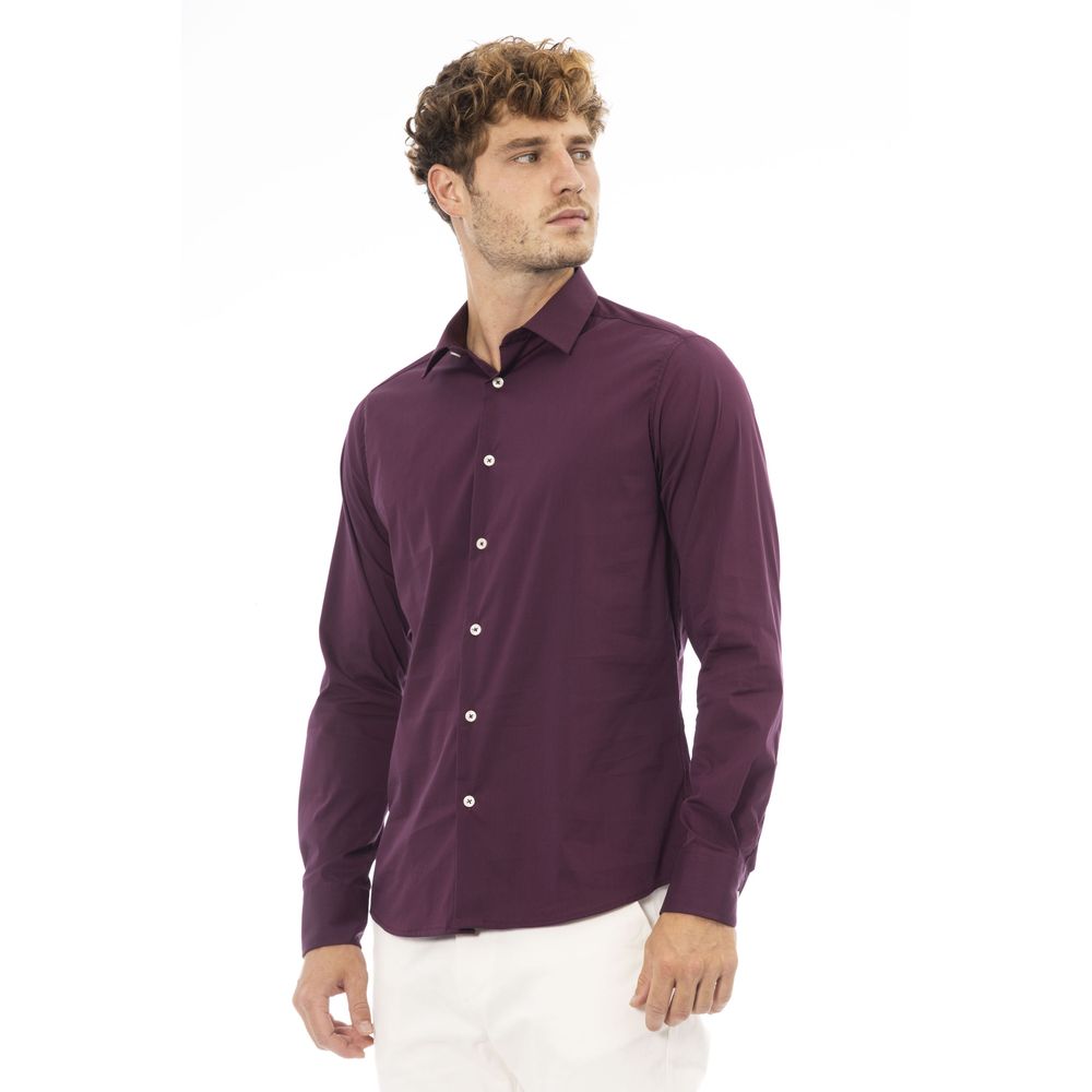 Elegante camisa roja confeccionada en Italia para hombre