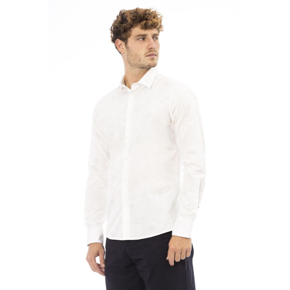 Camisa Blanca Elegante con Cuello Italiano para Hombre