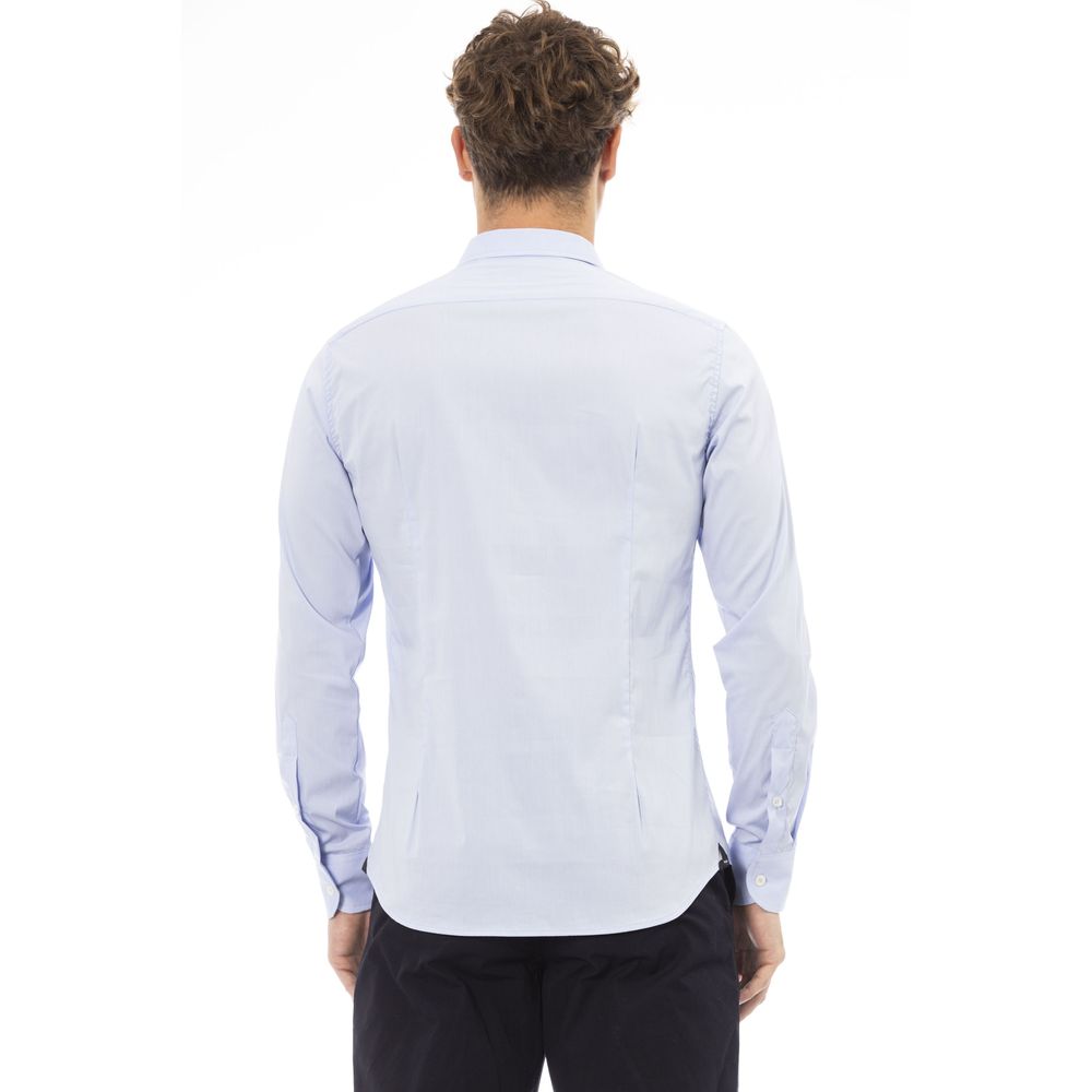 Camisa Elegante Cuello Italiano Celeste