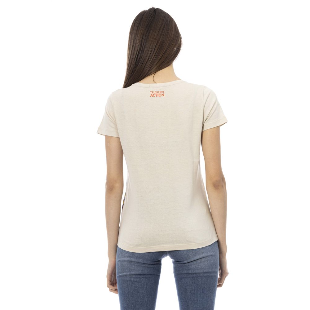 Camiseta Beige de Manga Corta con Estampado Frontal