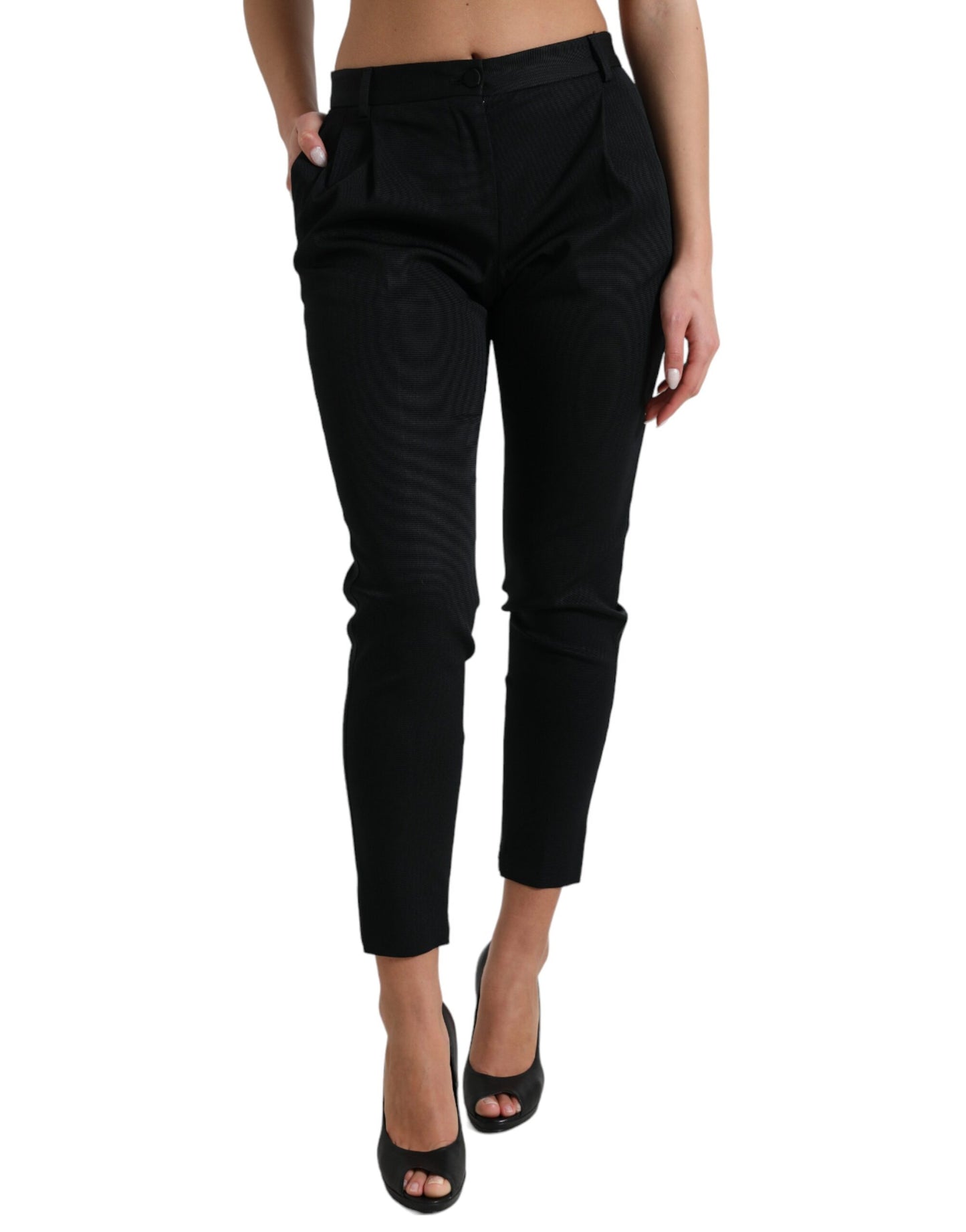 Zwarte skinny cropped broek met middelhoge taille